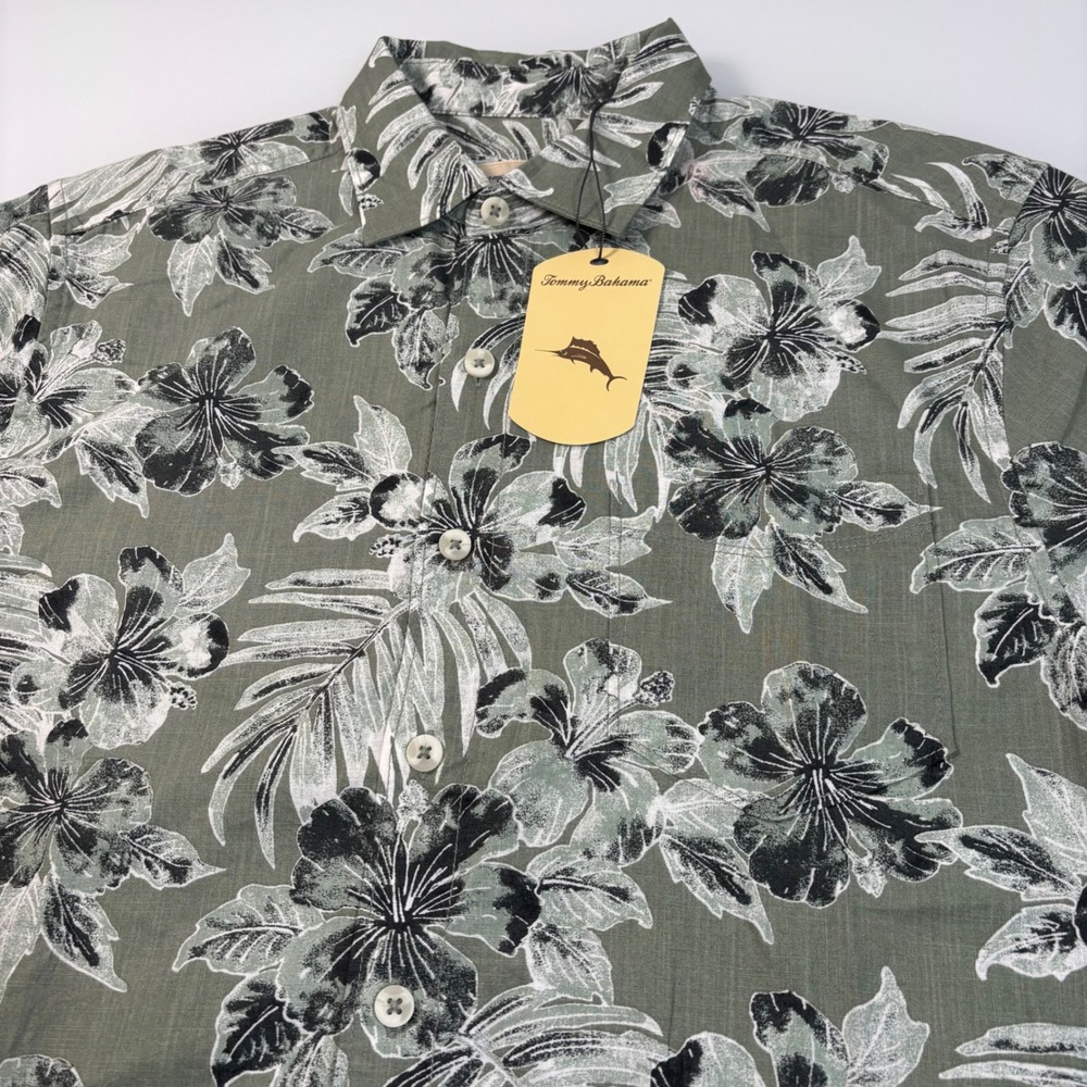 Tommy Bahama Mens M Green Floral Button Down Shirt NEW Iceberg Green Hibiscus